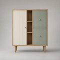 Buffet haut de salle à manger en MDF finition bois avec 3 portes et étagères ouvertes blanc vert 120 x 40 x 150 cm