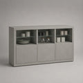 Buffet de salle à manger en MDF blanc effet pierre avec 3 portes et étagères en verre 180 x 40 x 80 cm