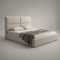 Lit double avec rangement tissu beige rembourré avec tête de lit capitonnée 160 x 200 cm