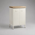 Buffet de salle à manger 2 portes en MDF blanc avec plateau effet bois clair et pieds en acier blanc 100 x 40 x 100 cm