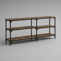 Console rectangulaire 200x35x80 cm MDF effet bois brun avec étagères et structure en acier noir