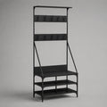 Meuble à chaussures avec banc 80 x 35 x 180 cm en acier noir avec étagères et crochets