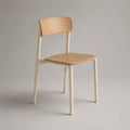 Chaise de salle à manger 50x55x82 cm bois naturel et acier blanc avec assise et dossier en bois