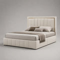 Lit double avec rangement tissu beige rembourré avec tête de lit capitonnée 160 x 200 cm