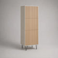 Buffet colonne de salle à manger en MDF beige avec portes rainurées et pieds en métal noir 70 x 40 x 180 cm
