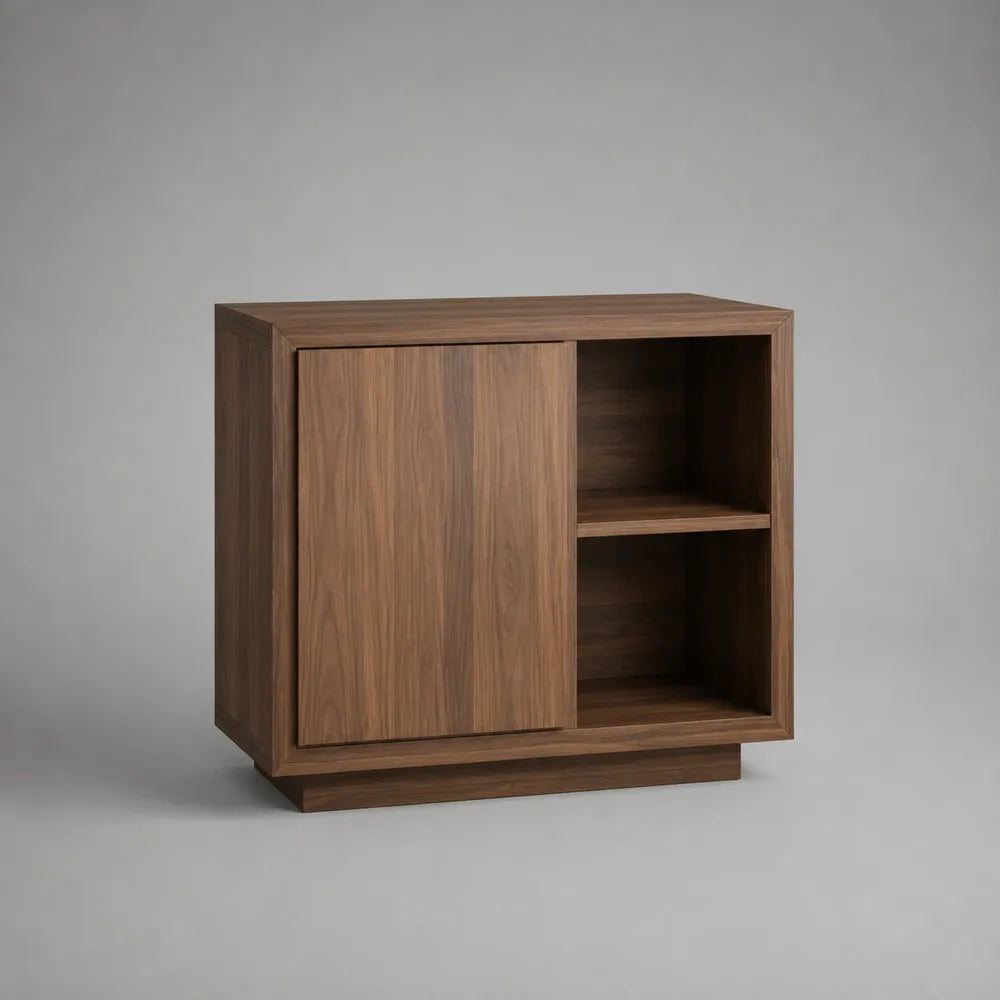 Buffet de salle à manger 1 porte en MDF marron avec étagères ouvertes 120 x 40 x 75 cm
