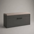 Banc coffre à chaussures 100x40x45 cm MDF gris avec assise en tissu polyester beige et rangement fermé