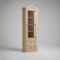 Buffet colonne de salle à manger en MDF beige avec porte vitrée tiroirs et étagères 60 x 40 x 180 cm