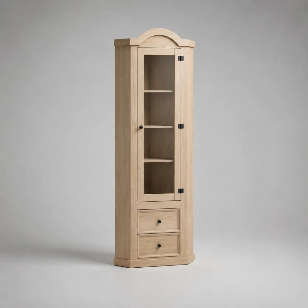 Buffet colonne de salle à manger en MDF beige avec porte vitrée tiroirs et étagères 60 x 40 x 180 cm